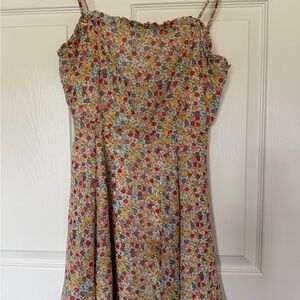 Lulu's Floral Spaghetti-Strap Dress in Red, Yellow, Blue and Green